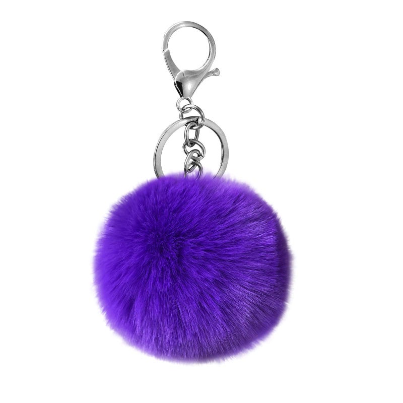 Cityelf Cute Faux Rabbit Fur Ball Pom Pom Keychain Car Key Ring Handbag Tote Bag Pendant Purse Charm (Purple) - Image 1